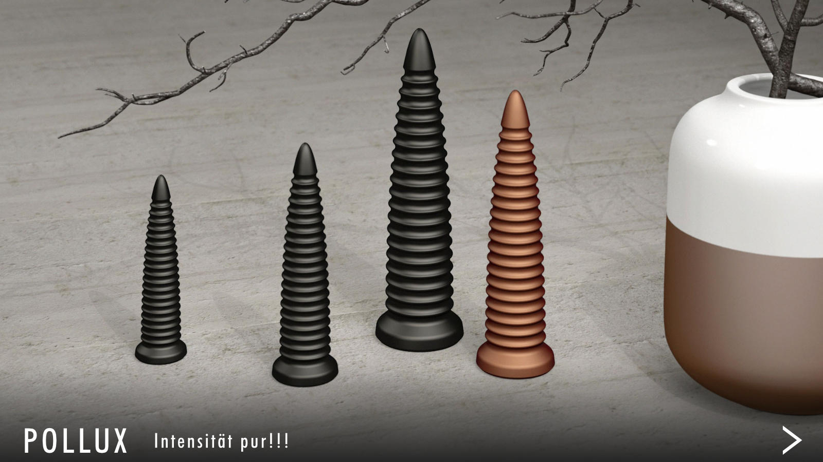 Dildo POLLUX POLLUX, Langer Dildo / Plug mit starken Rillen, ergonomisch optimiert, handgefertigt, additionsvernetztes 2K-Silikon