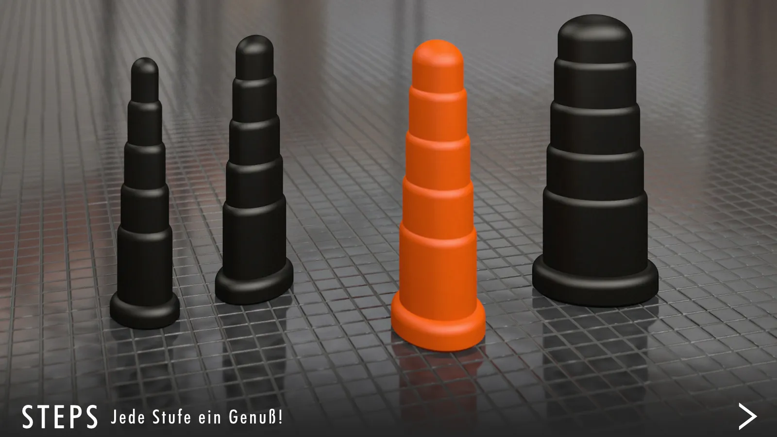 Analplug STEPS Steps, kaskadenförmiger, ovaler Analplug, ergonomisch optimiert, handgefertigt, additionsvernetztes 2K-Silikon