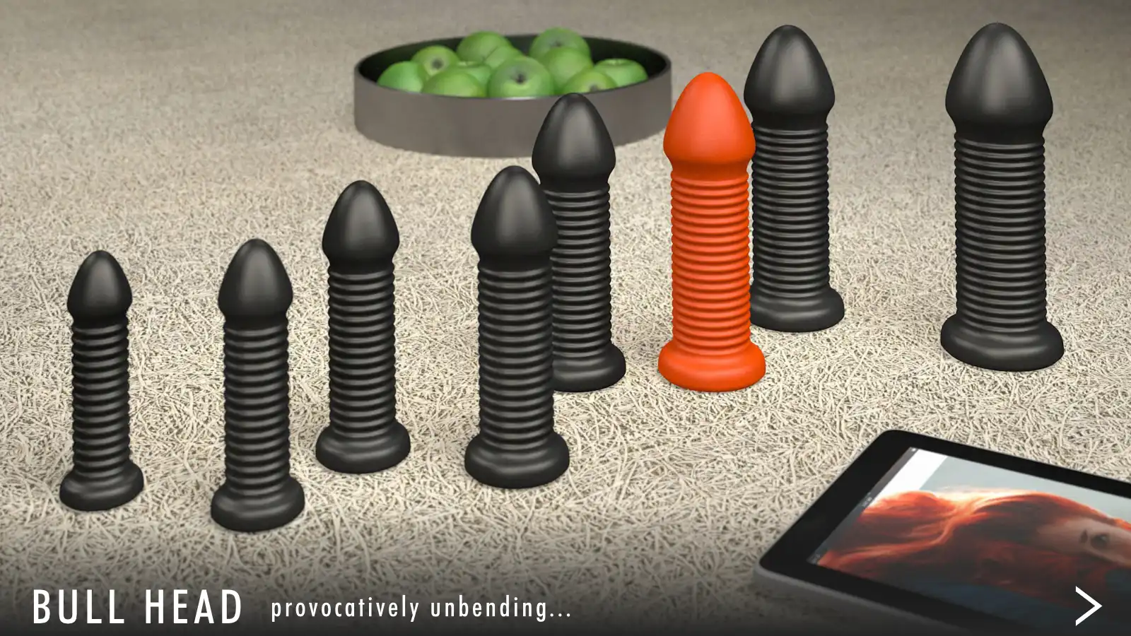 BULLHEAD, dildo with thick tip and finely wavy shaft, handmade, addition-cured 2K silicone