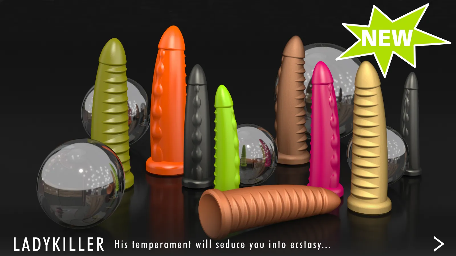 New - Dildo Ladykiller, dildo with provocative waves and potent swellings.