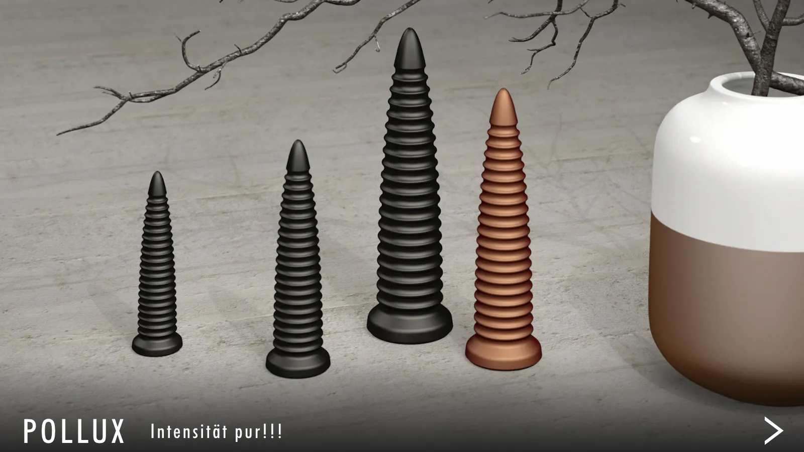 POLLUX, Langer Dildo / Plug mit starken Rillen, ergonomisch optimiert, handgefertigt, additionsvernetztes 2K-Silikon